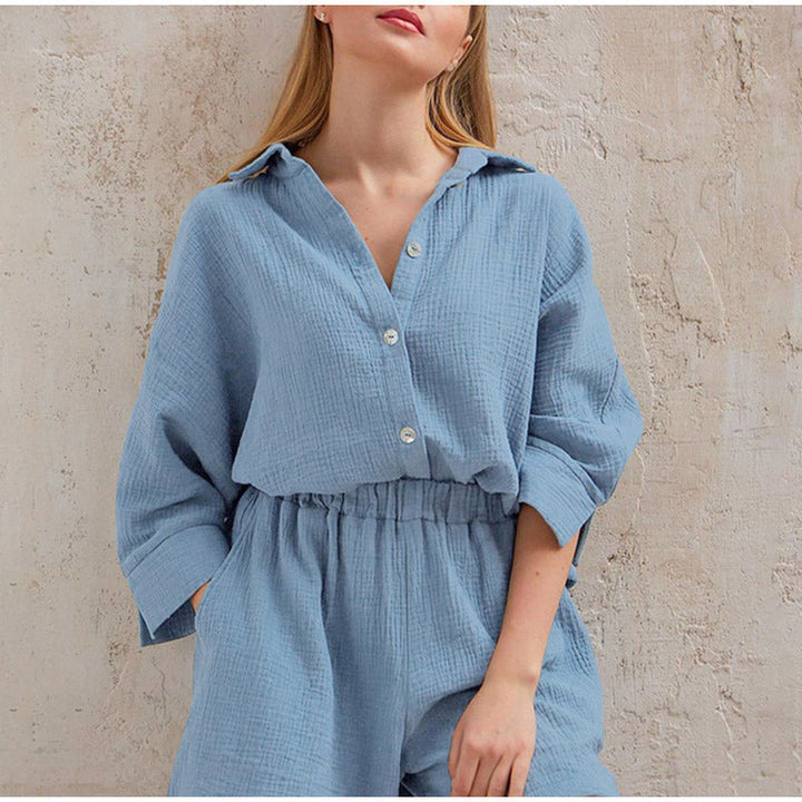 Damen Weißes Leinen Zweiteiler Sommer Set – Leichtes Hemd Mit Hose