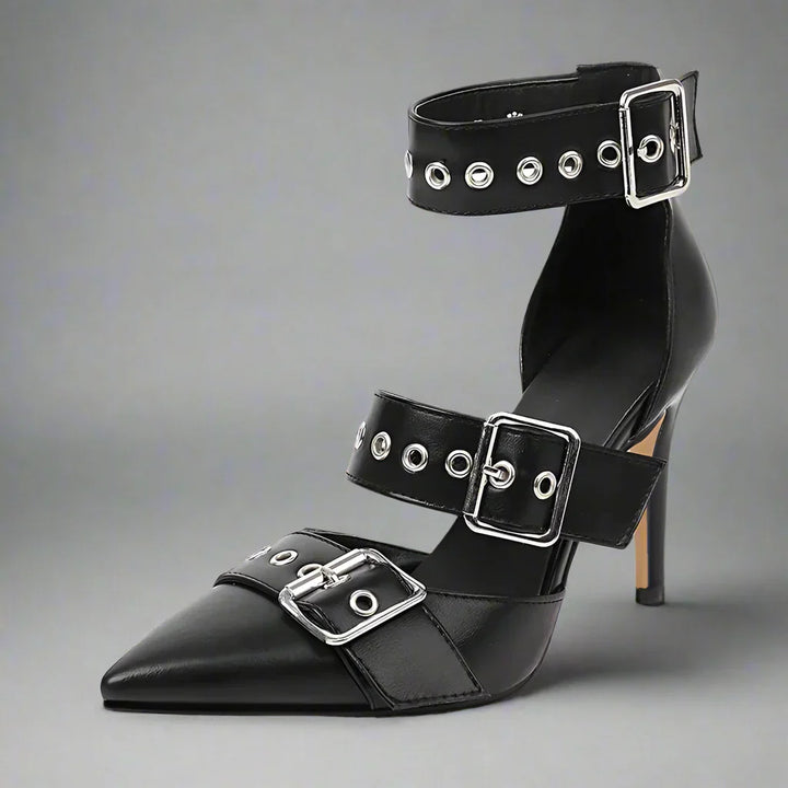 Damen Gothic-Stil Nieten Schnallen High Heels – Auffällige Stiletto Schuhe