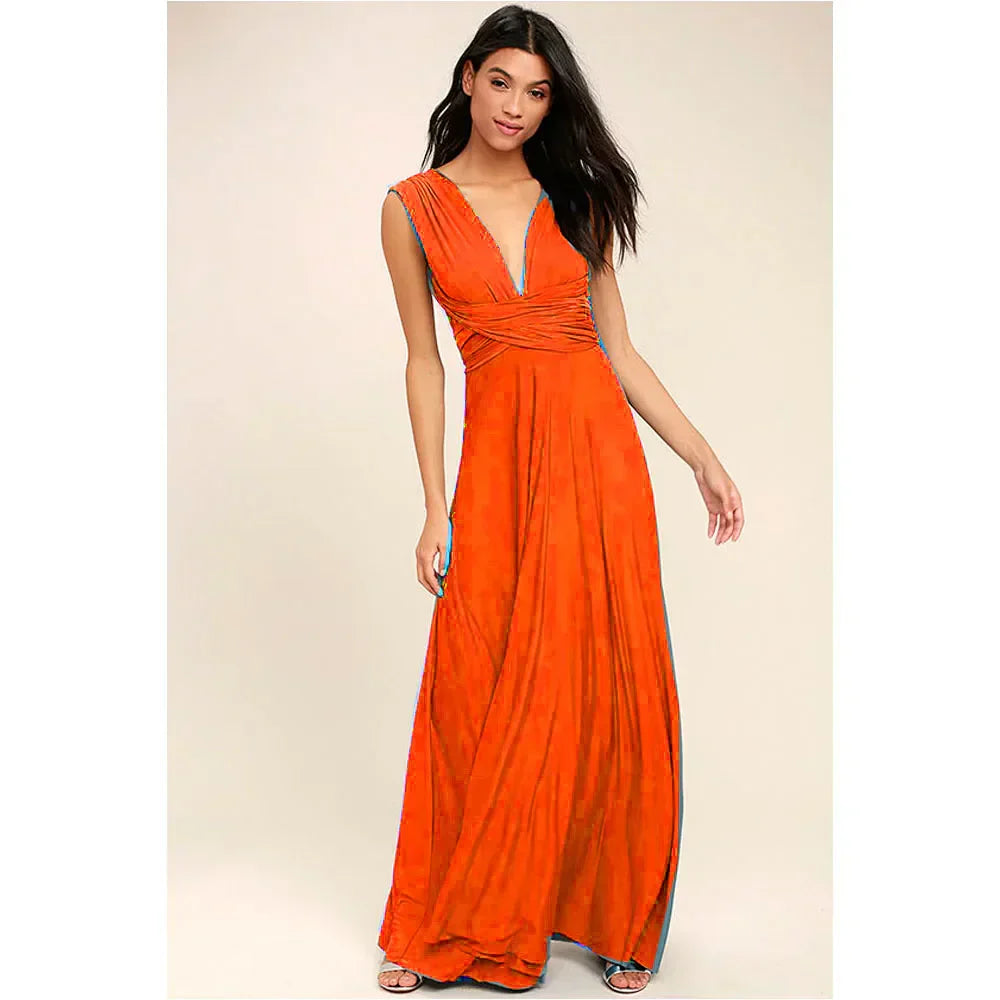 Damen Ärmelloses V-Ausschnitt Fließendes Anlasskleid – Elegante Party Mode