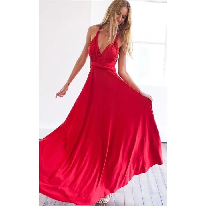 Damen Ärmelloses V-Ausschnitt Fließendes Anlasskleid – Elegante Party Mode