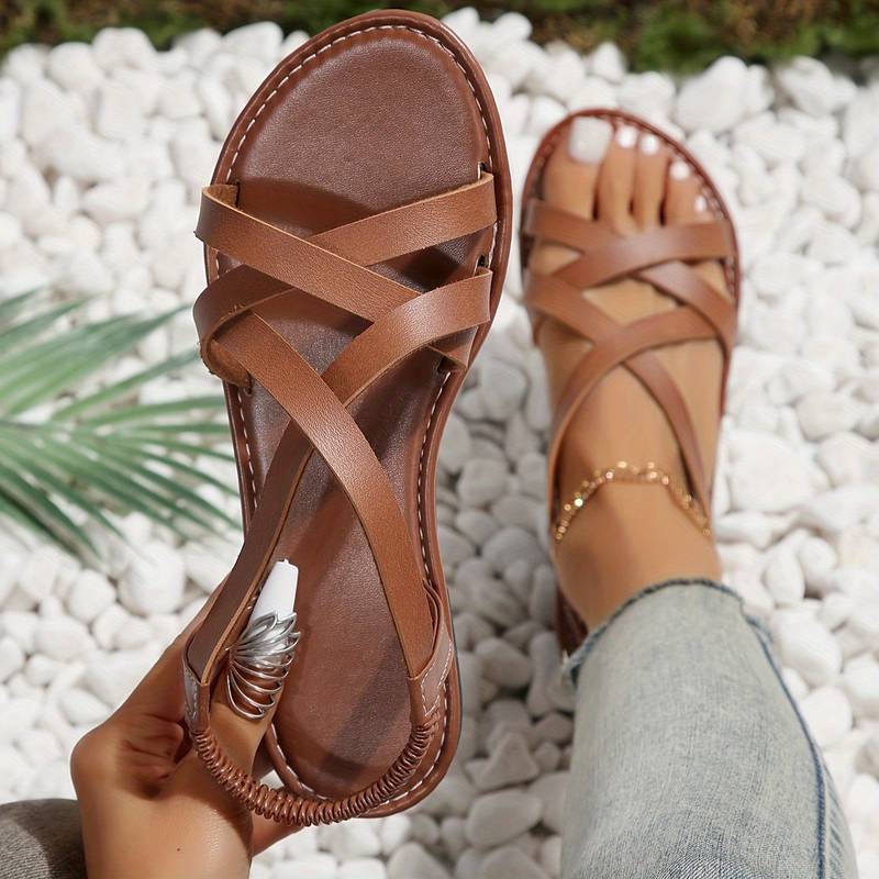 Heidi-Mode | Crisscross Flache Sandalen mit Rutschfester Riemen 7
