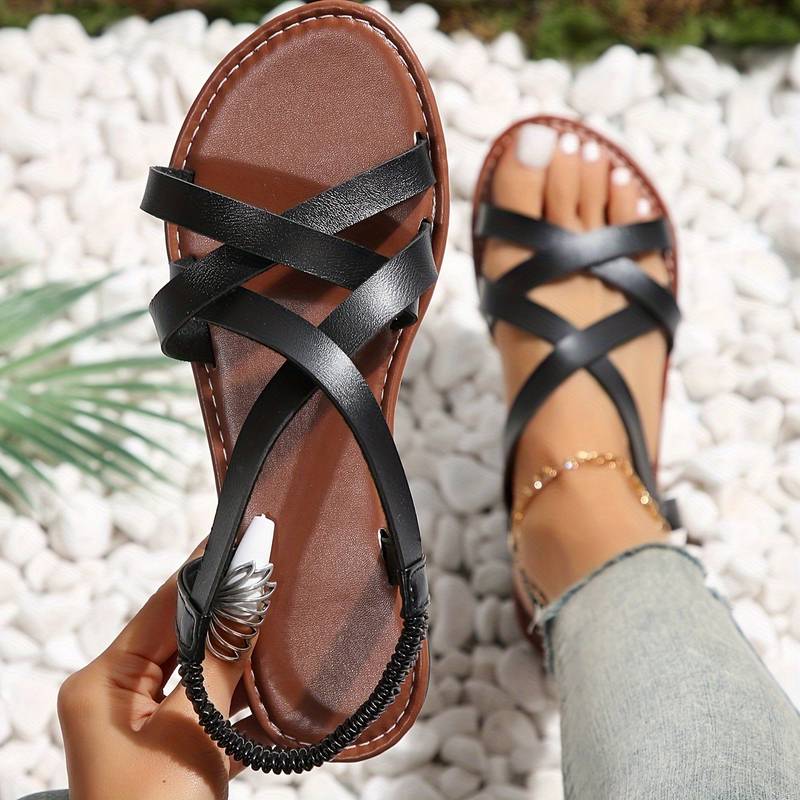 Heidi-Mode | Crisscross Flache Sandalen mit Rutschfester Riemen 8