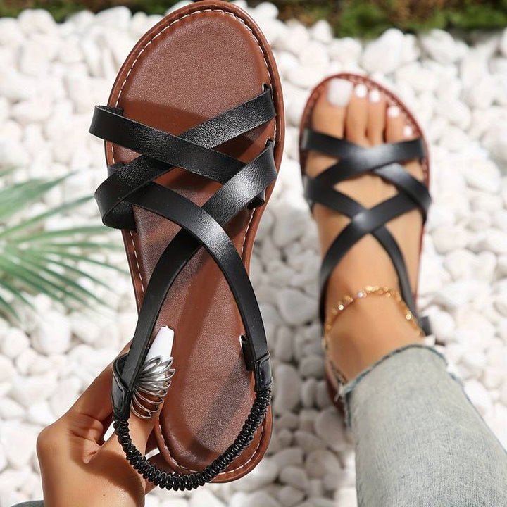 Heidi-Mode | Crisscross Flache Sandalen mit Rutschfester Riemen 8
