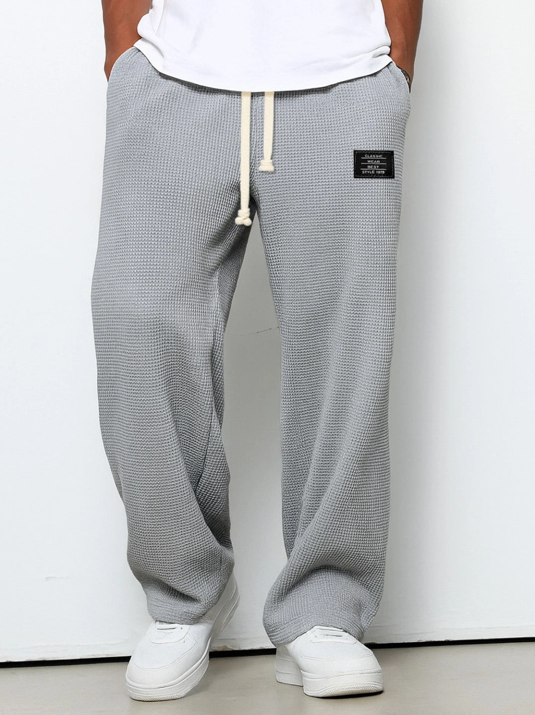 Herren-Loungewear-Hose mit weitem Bein und lockerer Passform – Wabenstruktur