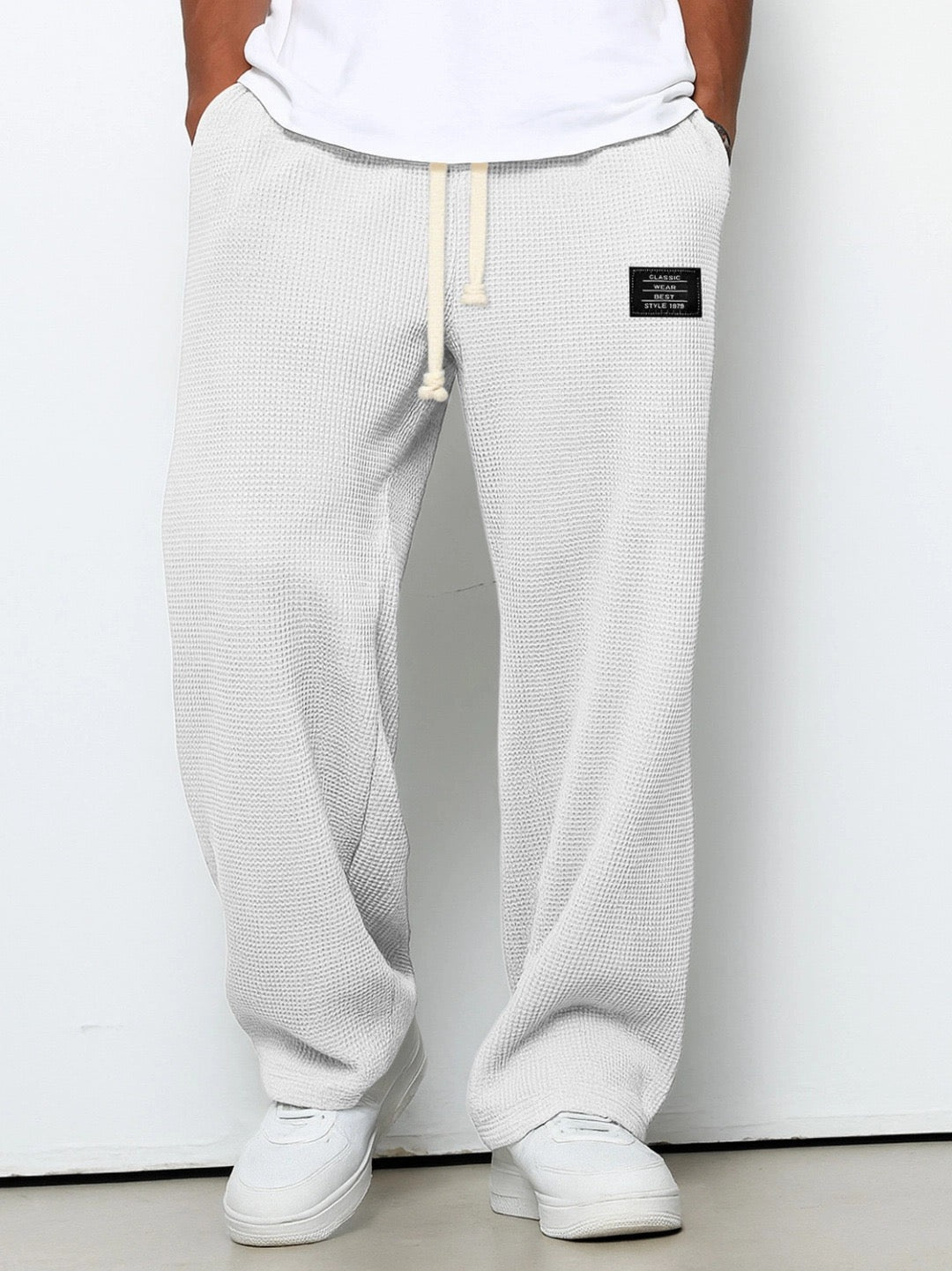 Herren-Loungewear-Hose mit weitem Bein und lockerer Passform – Wabenstruktur
