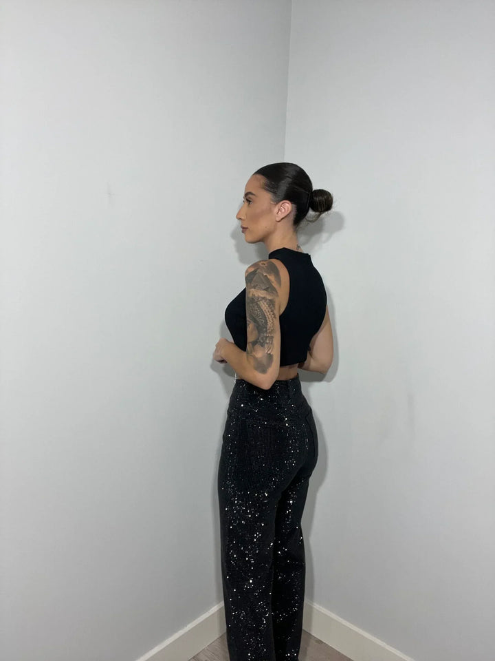 Daniela | Gerade High-Waist-Jeans mit Glitzerdetails