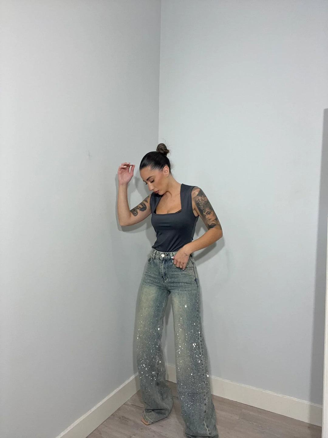 Daniela | Gerade High-Waist-Jeans mit Glitzerdetails