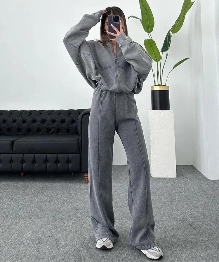 Damen Lässiges Passendes Trainingsanzug Set – Bequemes Zweiteiler Outfit
