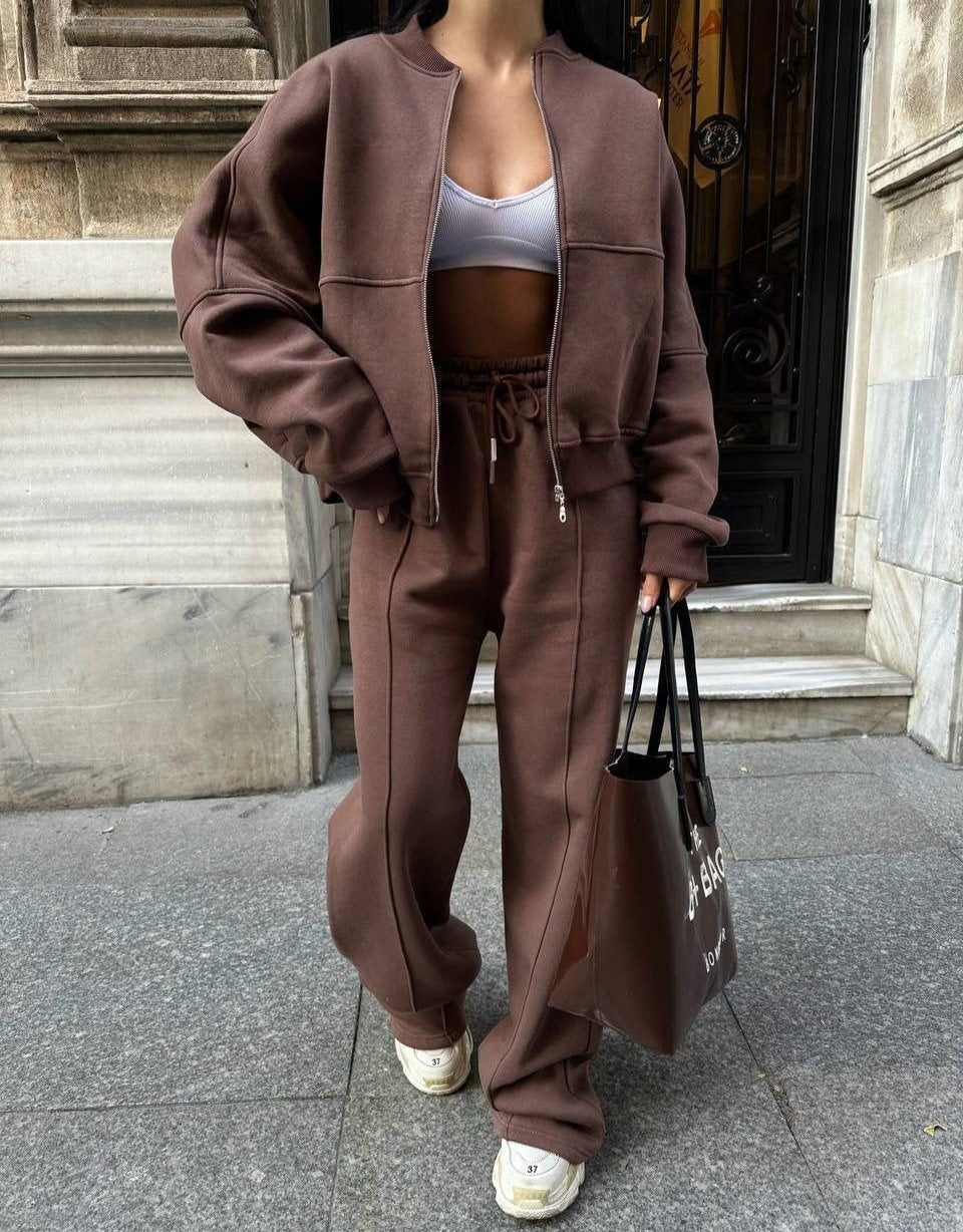Damen Lässiges Passendes Trainingsanzug Set – Bequemes Zweiteiler Outfit
