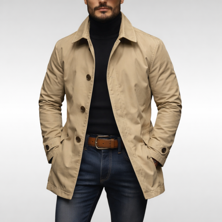 Herren Wetterfester Mantel Mit Knopfleiste – Winddichte Wasserdichte Jacke