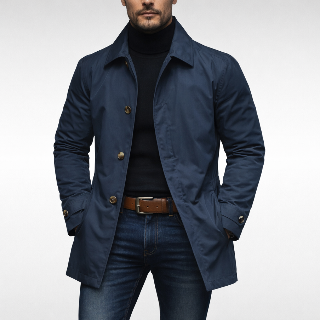 Herren Wetterfester Mantel Mit Knopfleiste – Winddichte Wasserdichte Jacke