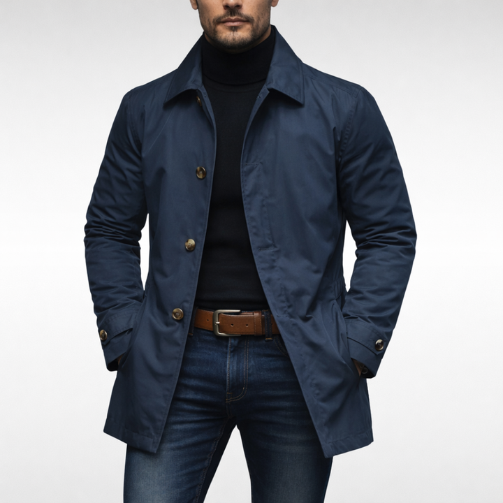 Herren Wetterfester Mantel Mit Knopfleiste – Winddichte Wasserdichte Jacke
