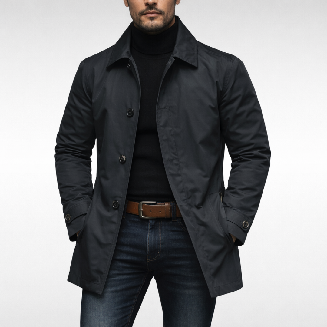 Herren Wetterfester Mantel Mit Knopfleiste – Winddichte Wasserdichte Jacke