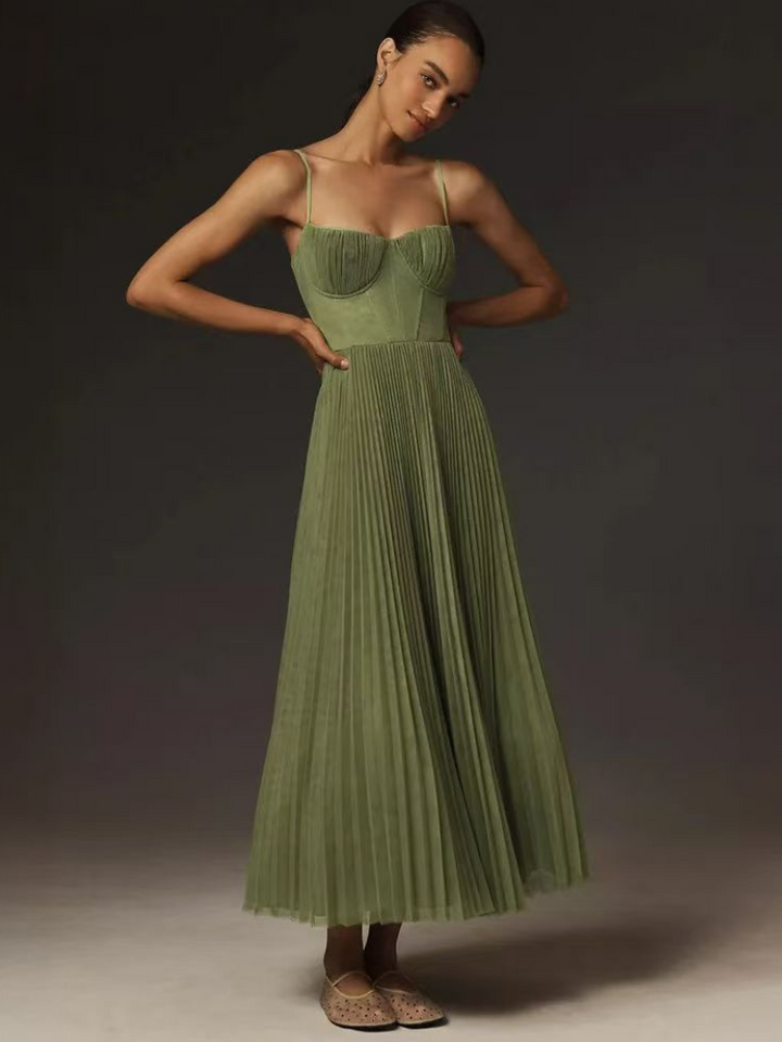 Damen Ärmelloses Korsett Faltenkleid