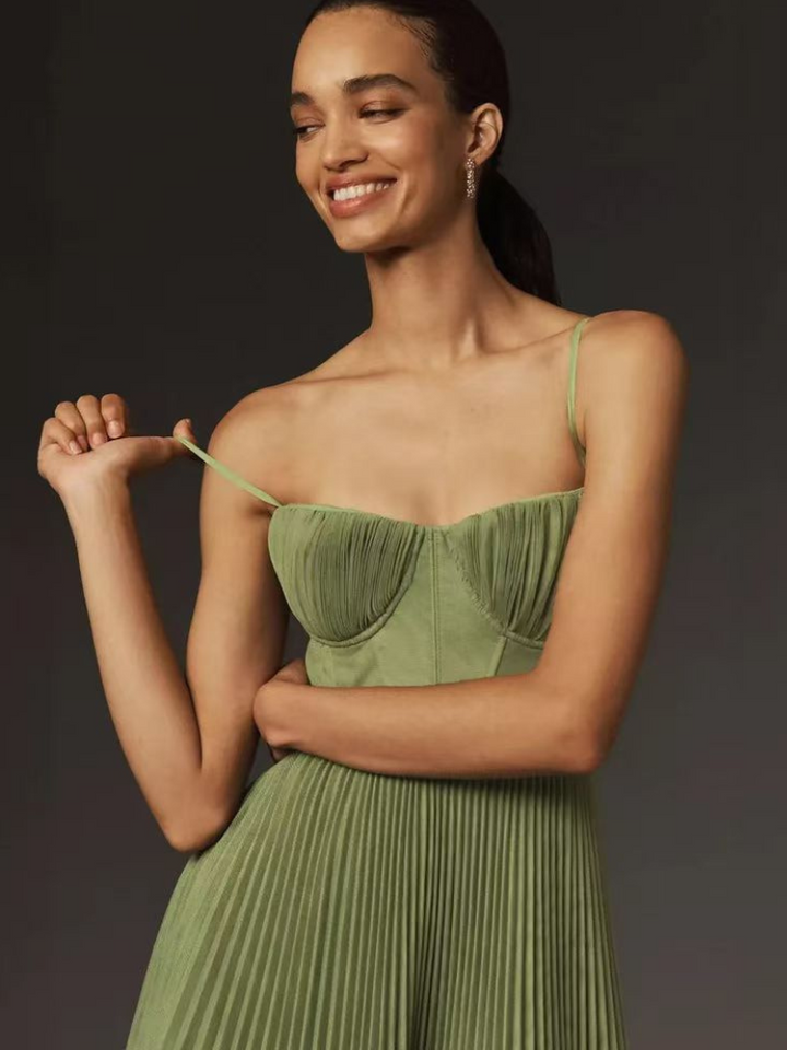 Damen Ärmelloses Korsett Faltenkleid