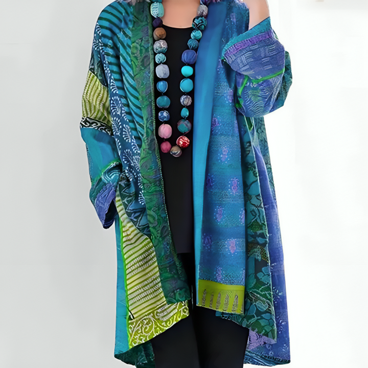 Damen Offener Bunter Langer Strickjacke