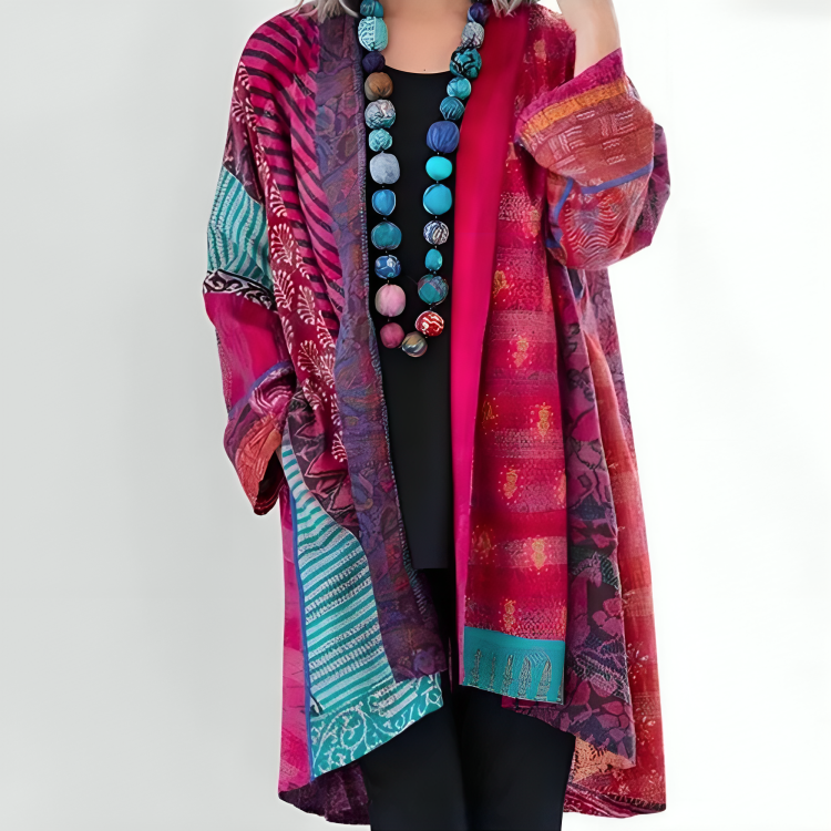 Damen Offener Bunter Langer Strickjacke