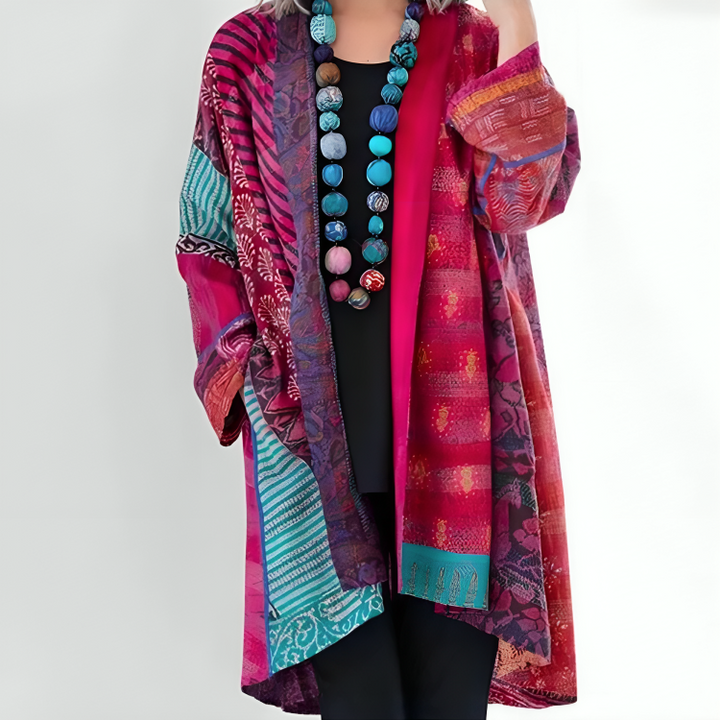 Damen Offener Bunter Langer Strickjacke