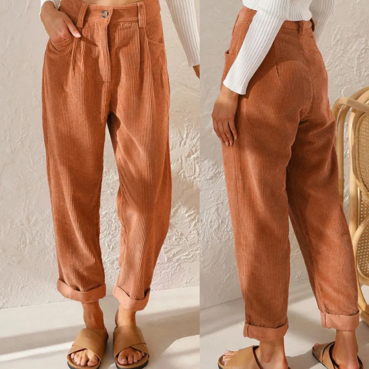 Damen High-Waist Cordhose – Moderne Dreiviertel Freizeit Hose