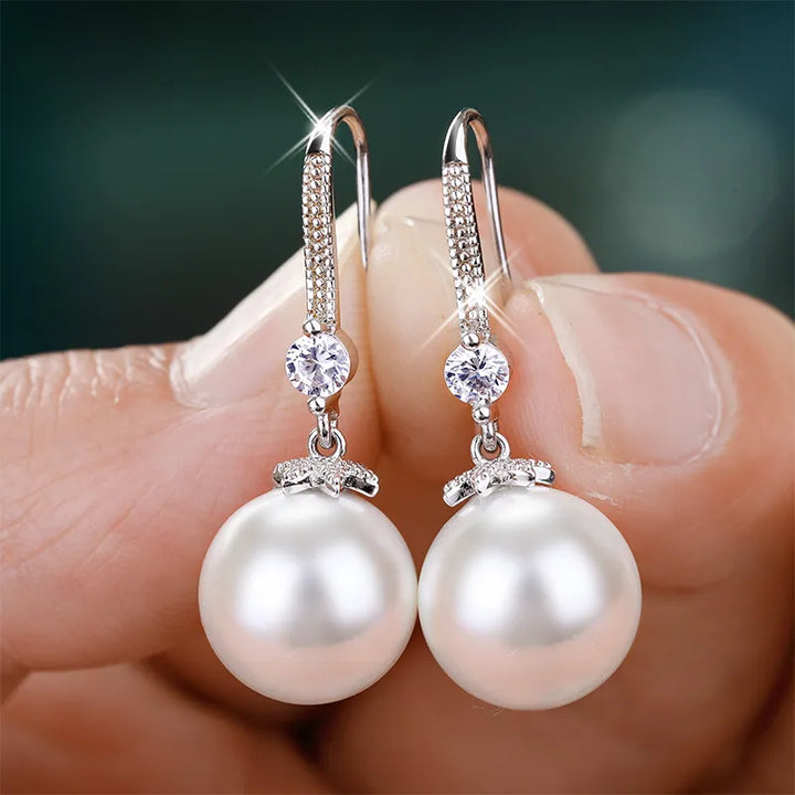 Damen-Ohrhänger mit Zirkonia und Perlen – Elegante, runde Statement-Ohrringe aus Silber