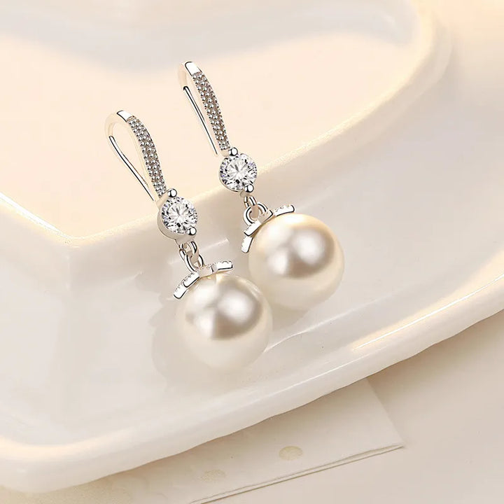 Damen-Ohrhänger mit Zirkonia und Perlen – Elegante, runde Statement-Ohrringe aus Silber