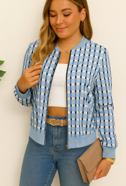 Langarm-Übergangsjacke für Damen mit Retro-Charme und durchgehendem Reißverschluss 0