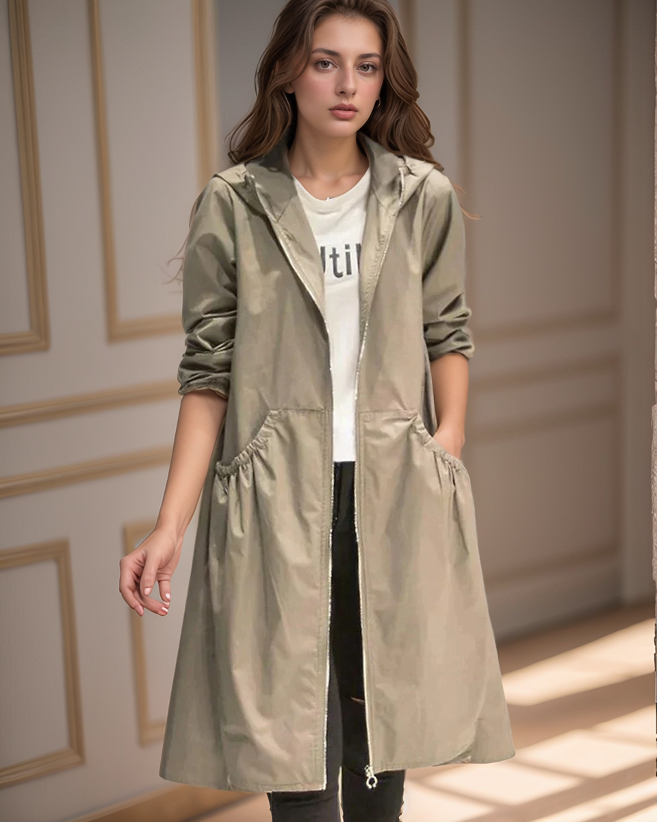 Lange Damen-Regenjacke mit Kapuze – Stilvoll und Wasserdicht für Jeden Anlass 1