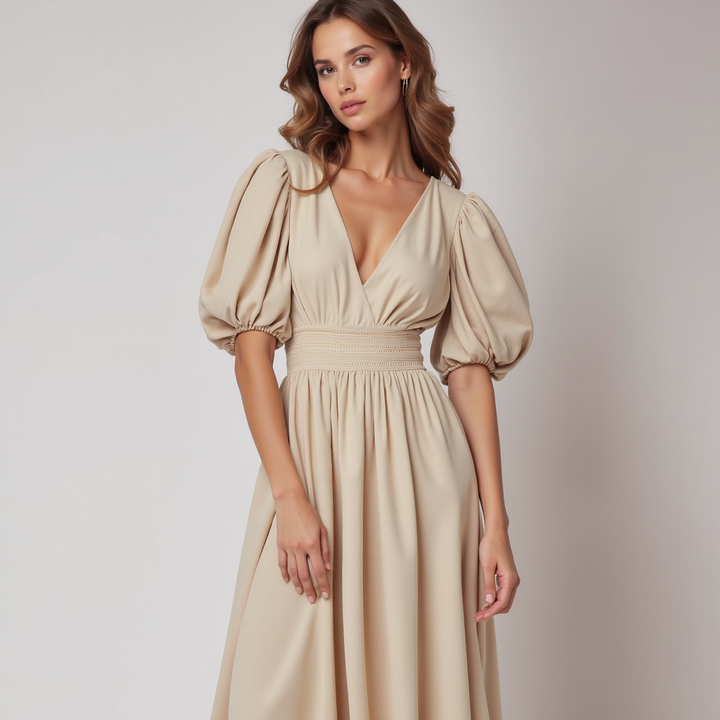 Damen MaxiKleid Mit V-Ausschnitt