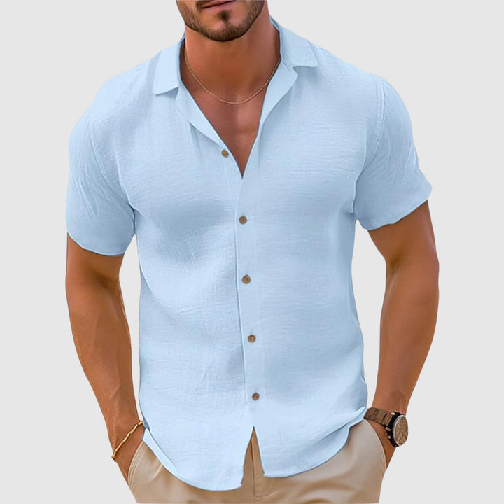 Herren Leinen Kurzarm Button-Up Hemd – Freizeit Sommerhemd