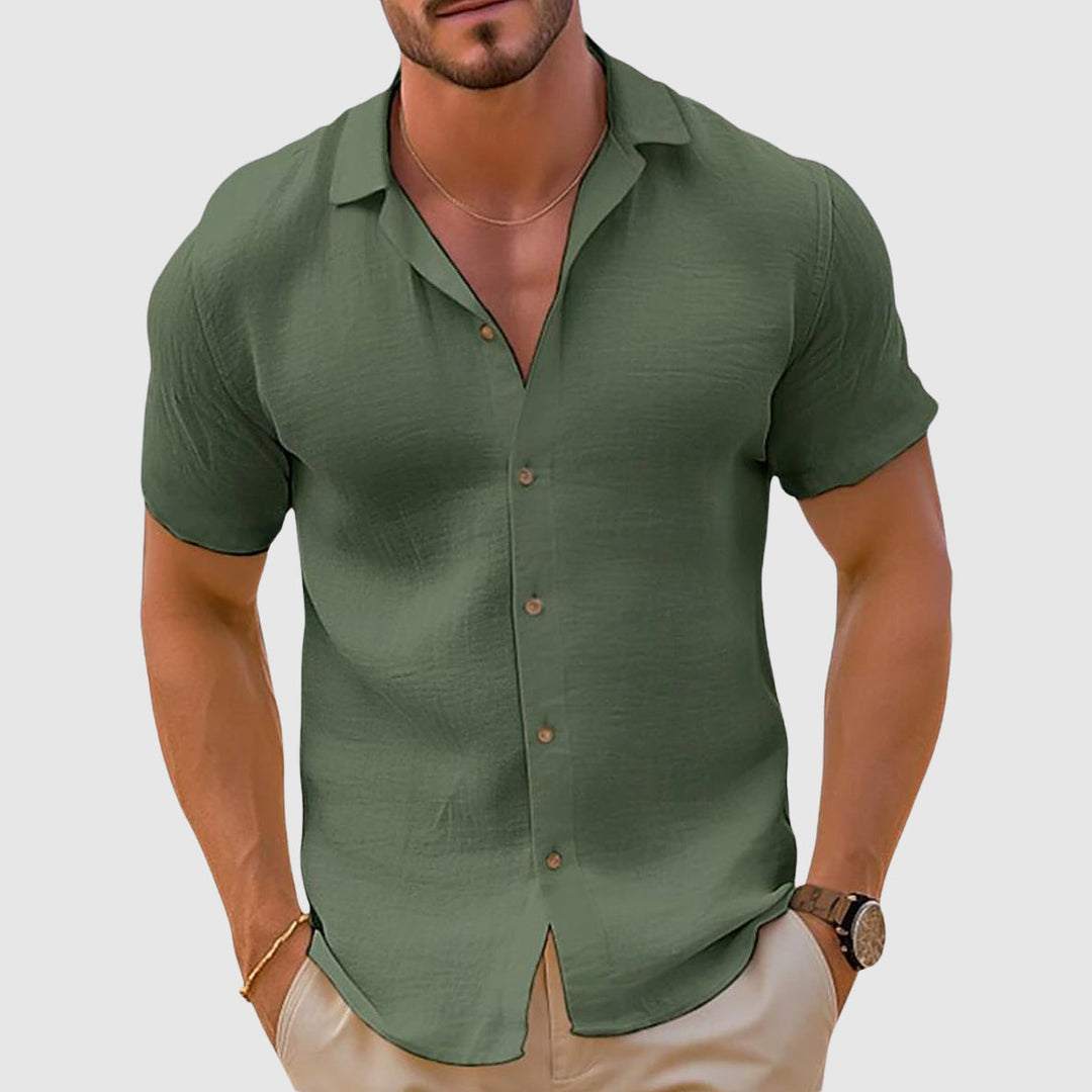 Herren Leinen Kurzarm Button-Up Hemd – Freizeit Sommerhemd