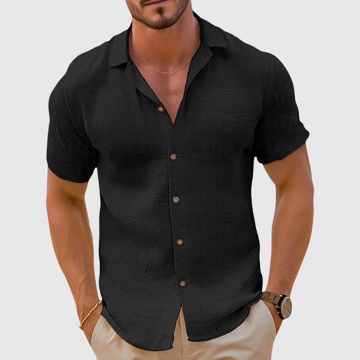 Herren Leinen Kurzarm Button-Up Hemd – Freizeit Sommerhemd