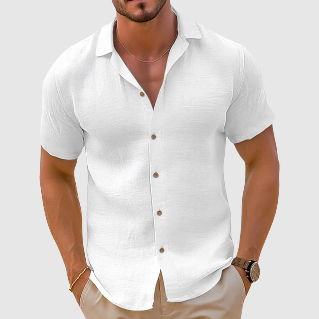 Herren Leinen Kurzarm Button-Up Hemd – Freizeit Sommerhemd