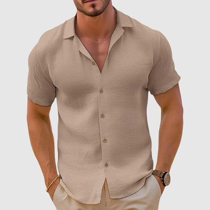 Herren Leinen Kurzarm Button-Up Hemd – Freizeit Sommerhemd