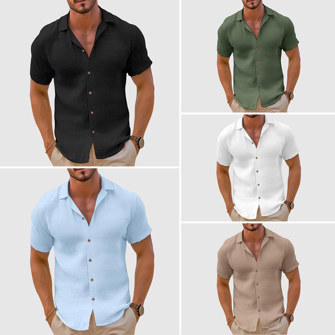 Herren Leinen Kurzarm Button-Up Hemd – Freizeit Sommerhemd