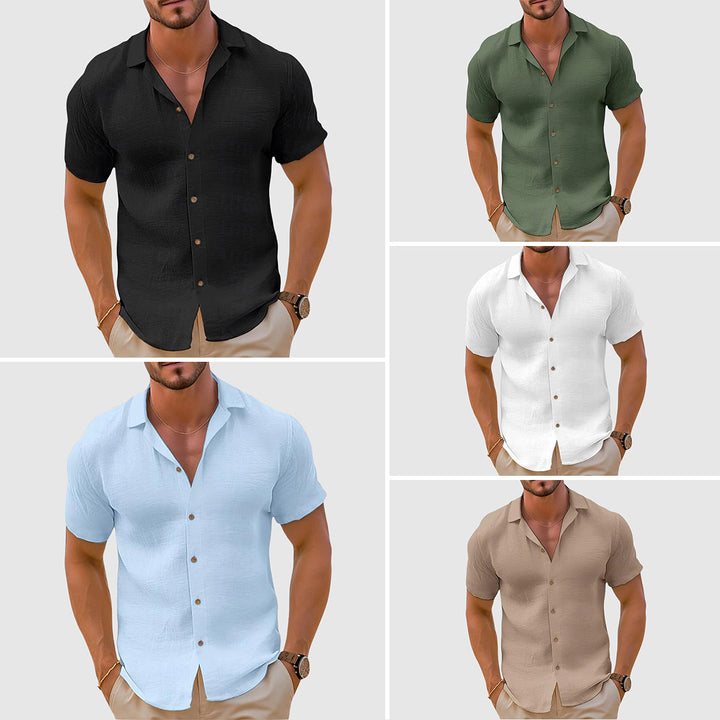 Herren Leinen Kurzarm Button-Up Hemd – Freizeit Sommerhemd
