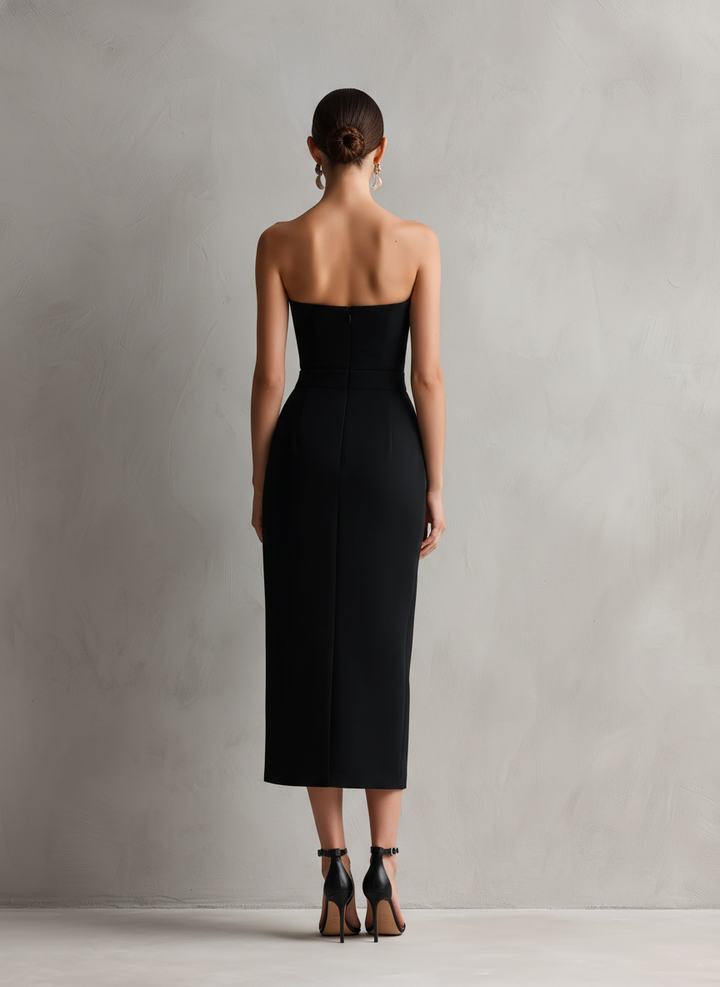 Trägerloses Bodycon-Midikleid in Schwarz