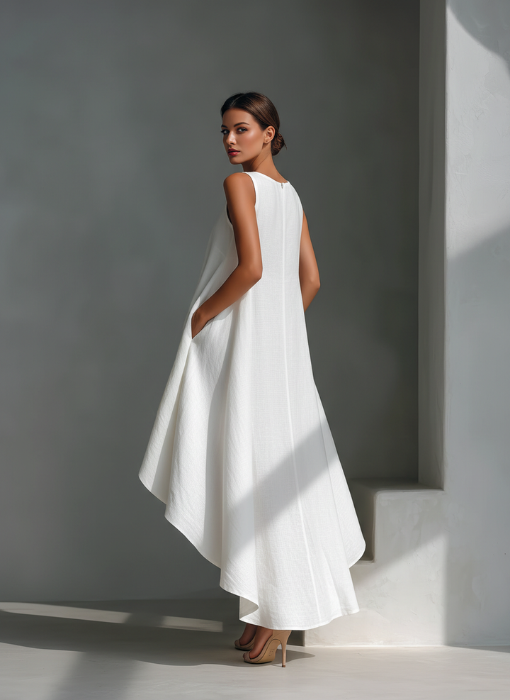 Ärmelloses Leinen-Midikleid mit asymmetrischem Saum