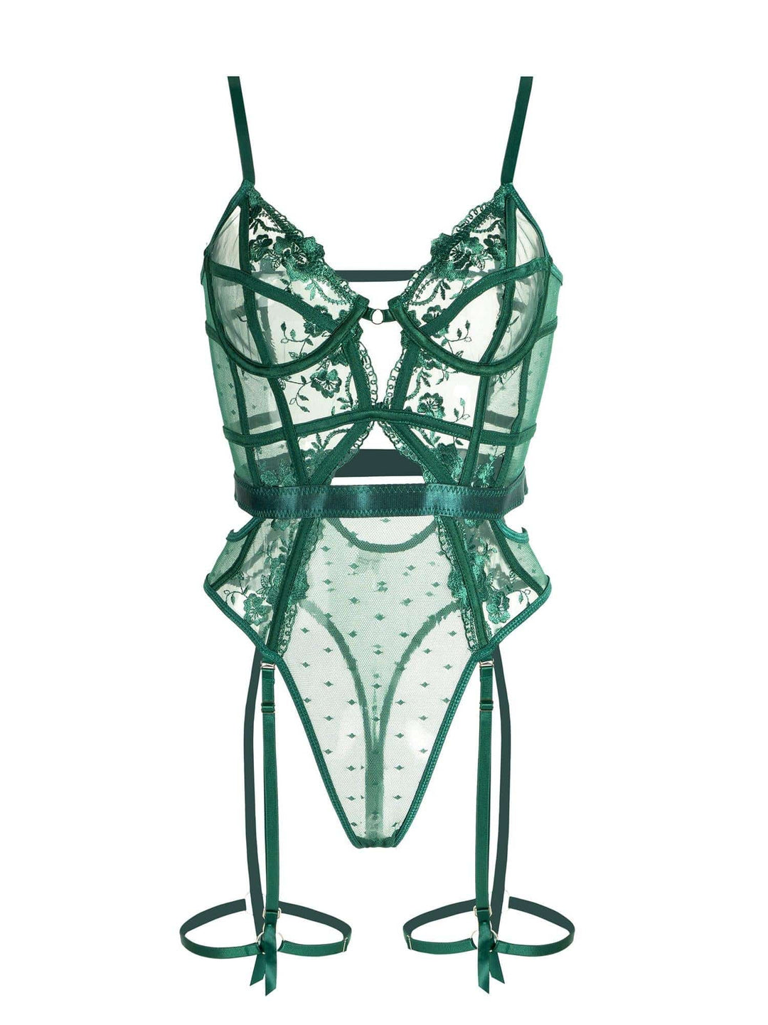 Grüne Spitzen-Body-Lingerie mit Bügel