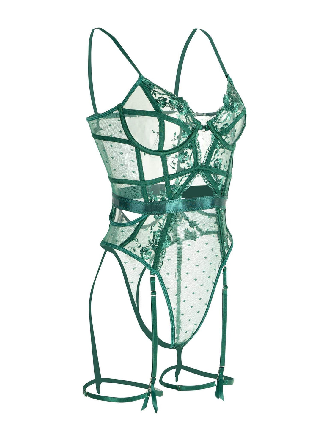 Grüne Spitzen-Body-Lingerie mit Bügel