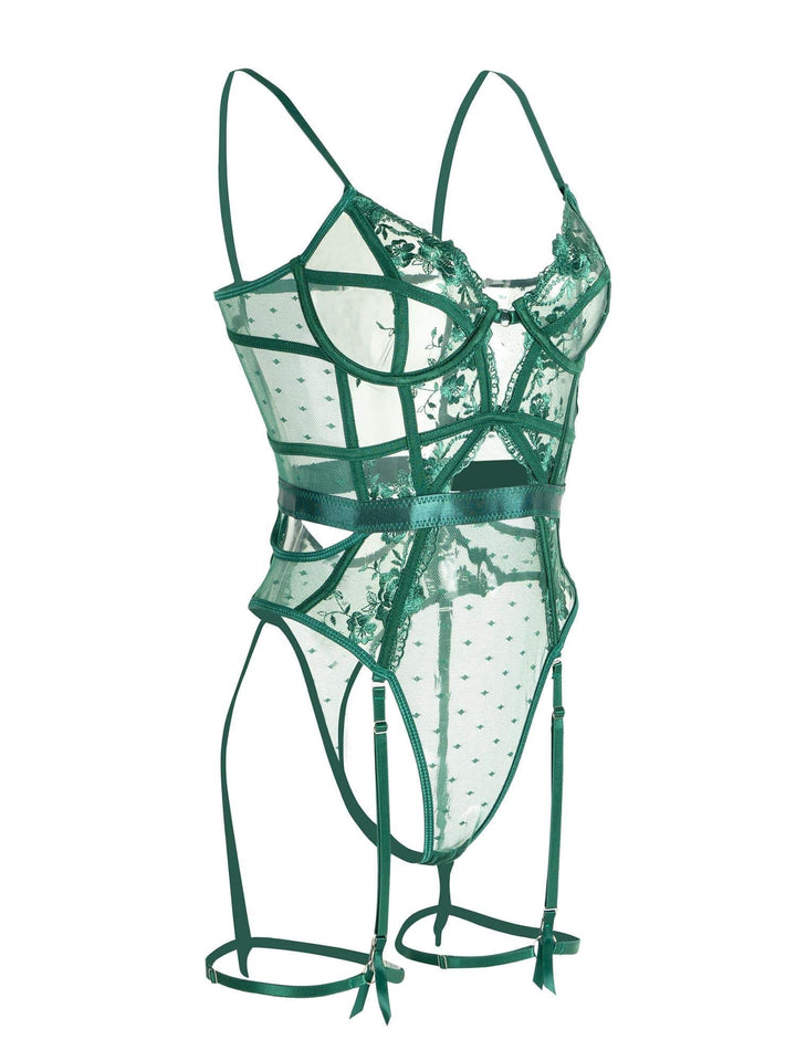 Grüne Spitzen-Body-Lingerie mit Bügel