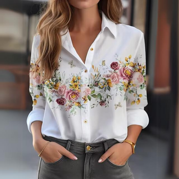 Damen Bluse Mit Blumenmuster – Langarm Hemdbluse Mit Kragen
