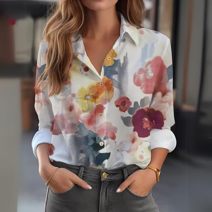 Damen Bluse Mit Blumenmuster – Langarm Hemdbluse Mit Kragen