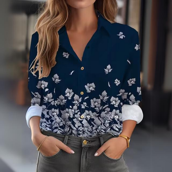 Damen Bluse Mit Blumenmuster – Langarm Hemdbluse Mit Kragen