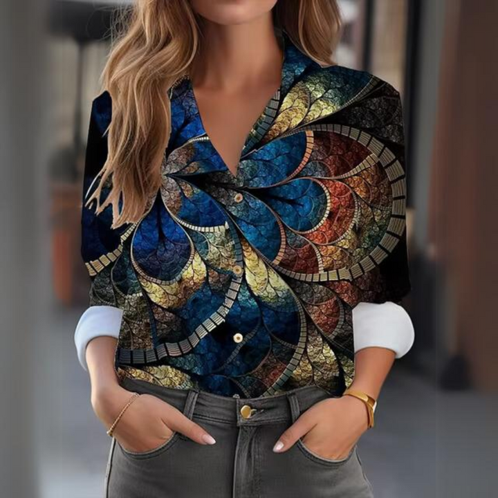 Damen Bluse Mit Blumenmuster – Langarm Hemdbluse Mit Kragen