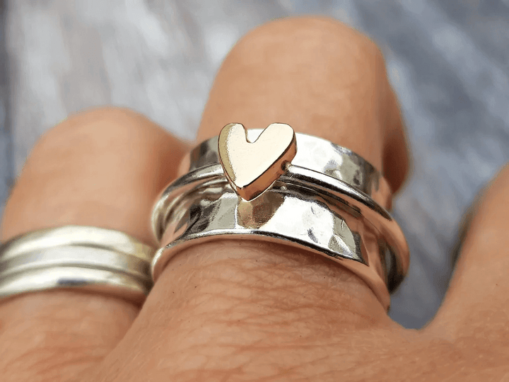 Damen Goldenes Herz Silber Ring – Eleganter Romantischer Schmuck