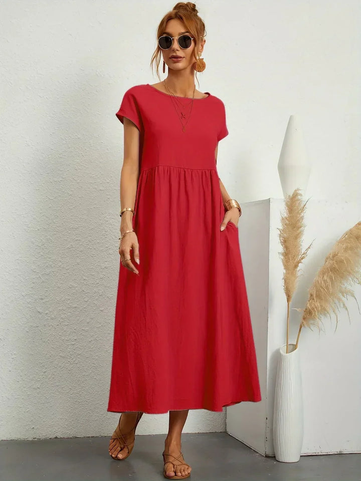 Damen Rundhals Locker Geschnittenes Midi Sommerkleid – Leichtes Freizeitkleid