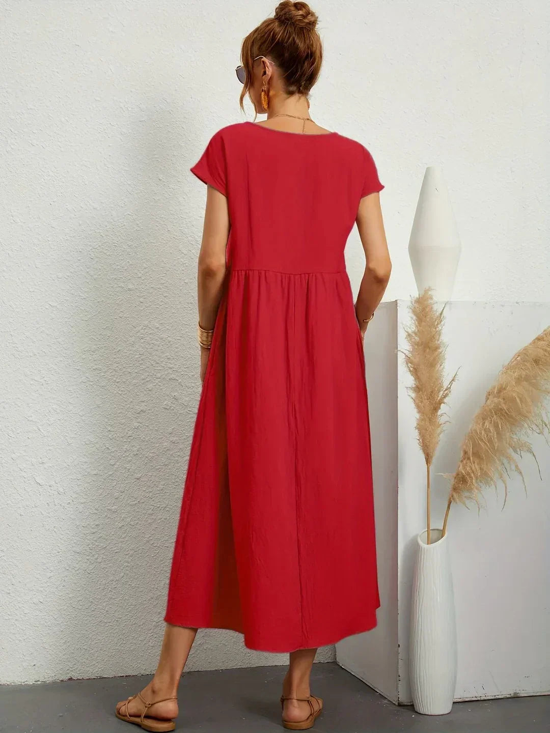 Damen Rundhals Locker Geschnittenes Midi Sommerkleid – Leichtes Freizeitkleid