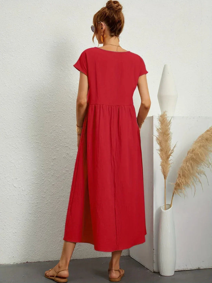 Damen Rundhals Locker Geschnittenes Midi Sommerkleid – Leichtes Freizeitkleid