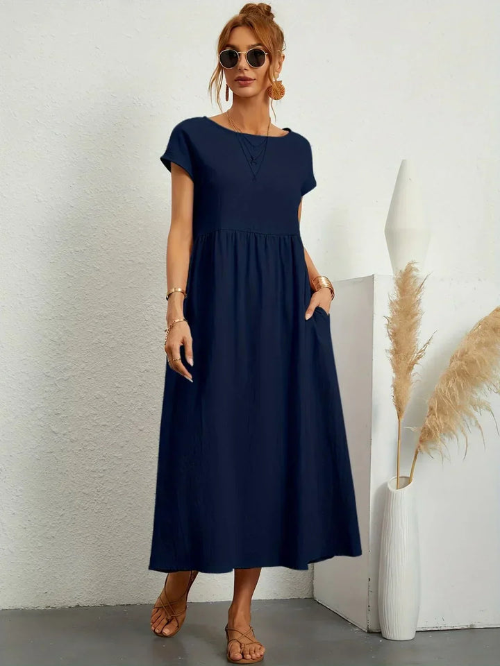 Damen Rundhals Locker Geschnittenes Midi Sommerkleid – Leichtes Freizeitkleid