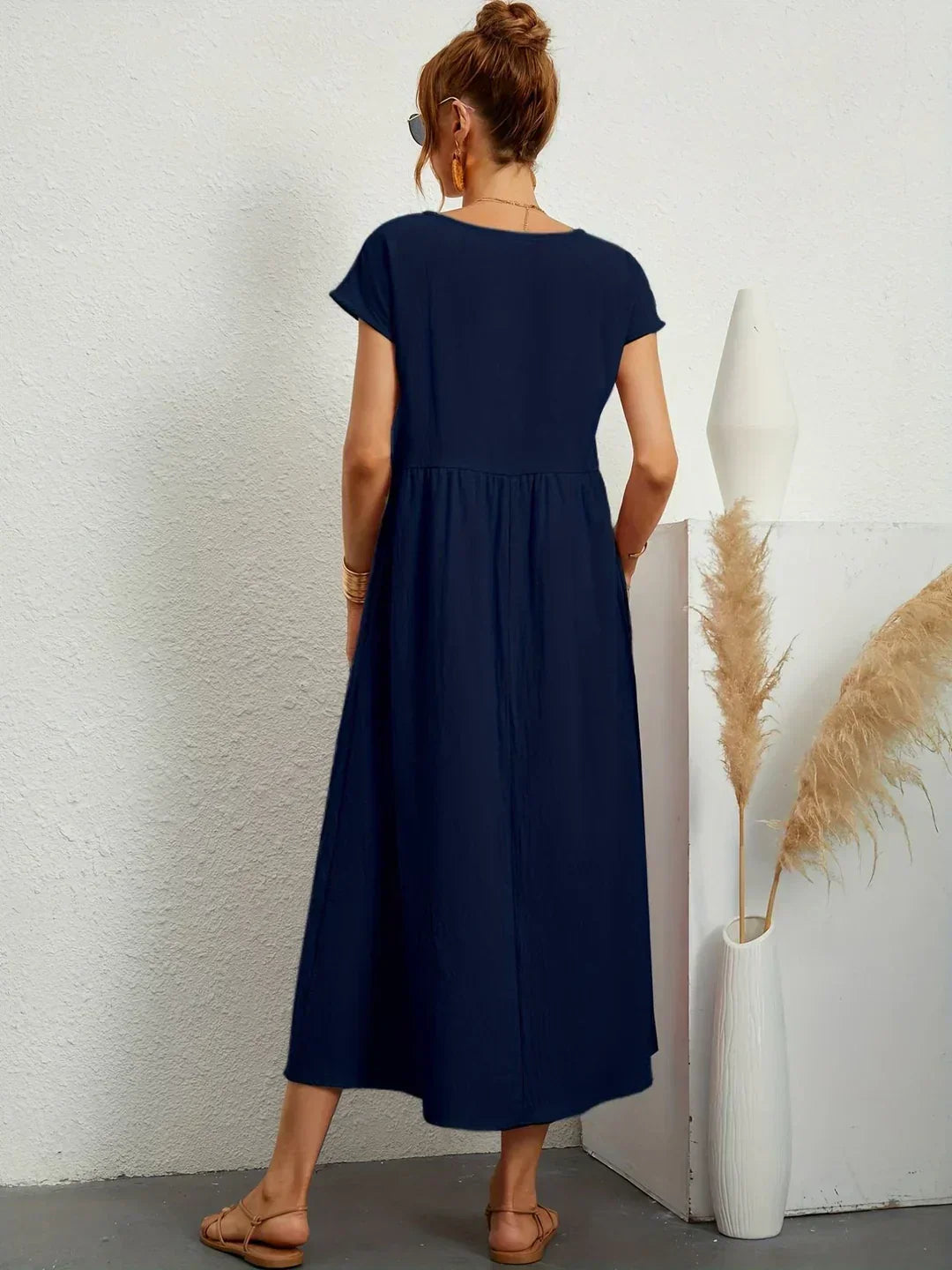 Damen Rundhals Locker Geschnittenes Midi Sommerkleid – Leichtes Freizeitkleid
